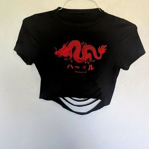 Red dragon ripped crop top